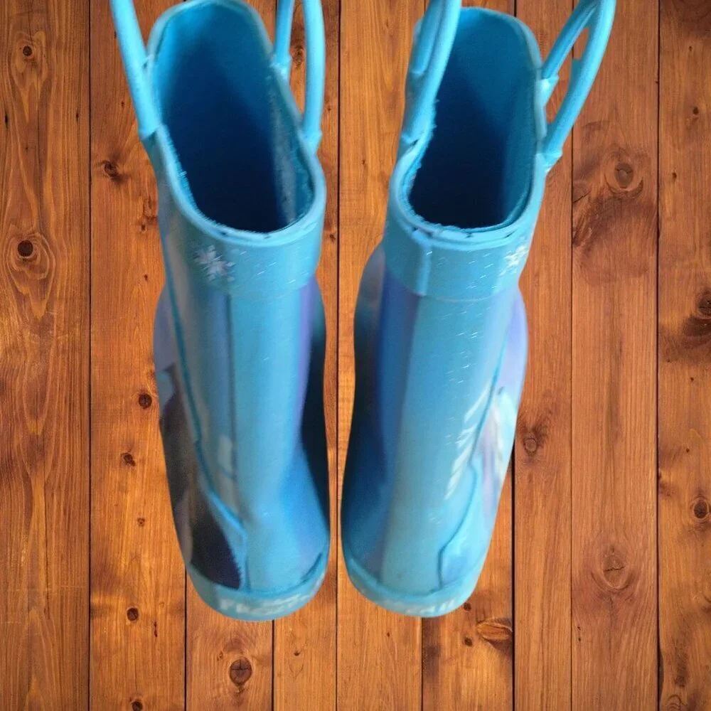 DISNEY Frozen II Anna & Elsa Blue Pull-on Rain Boots Girl's Youth Size 2-3